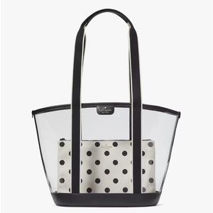 ♠️Kate Spade Clare Clear See Through Stadium Tote Bag with Dot Pouch, Black NWT
